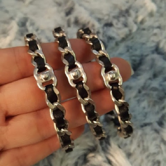 CHANEL Jewelry - Chanel black leather interlaced chain bracelets CHANEL Jewelry - Chanel black leather interlaced chain bracelets
